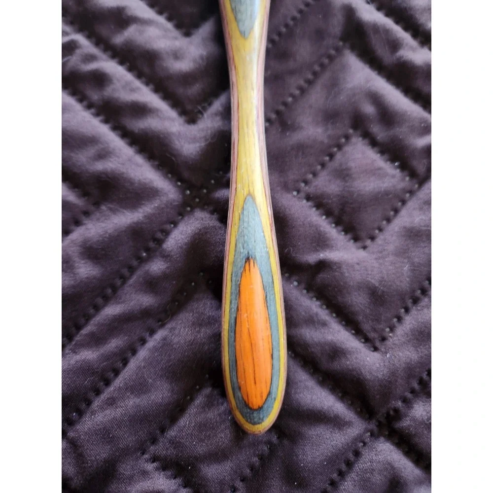 Vintage Rainbow coloured Handmade Wooden Spoon | Wood Intarsia and layered color